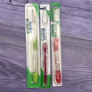 3 LOT GUM Sunstar 474 Micro Tip FULL Head ULTRA SOFT Regular Toothbrush VTG RARE